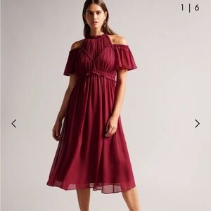 Ted Baker Paigei Cold Shoulder Ruffled Cocktail Dress With Rope Size 3 Sz 3 Sz M